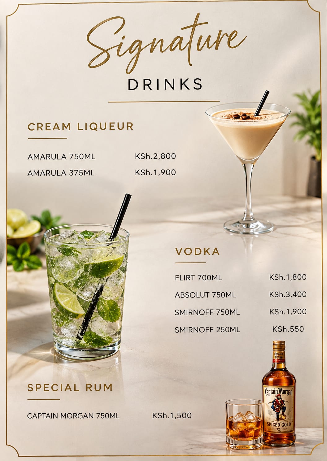 RESORT & Accommodation signature drinks and cocktail menu
